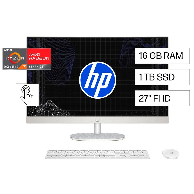 HP - All in One HP 27-cr0278la Ryzen7 16GB, 1TB SSD, 27" FHD Tactil, Windows 11 (BM6N9LA)
