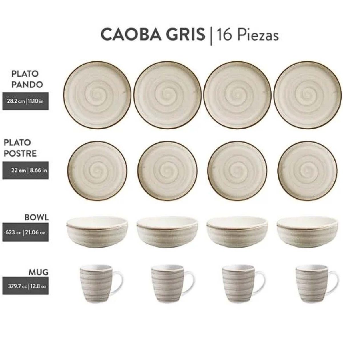 CORONA - Vajilla 4-16 Caoba Gris - Vajillas Corona