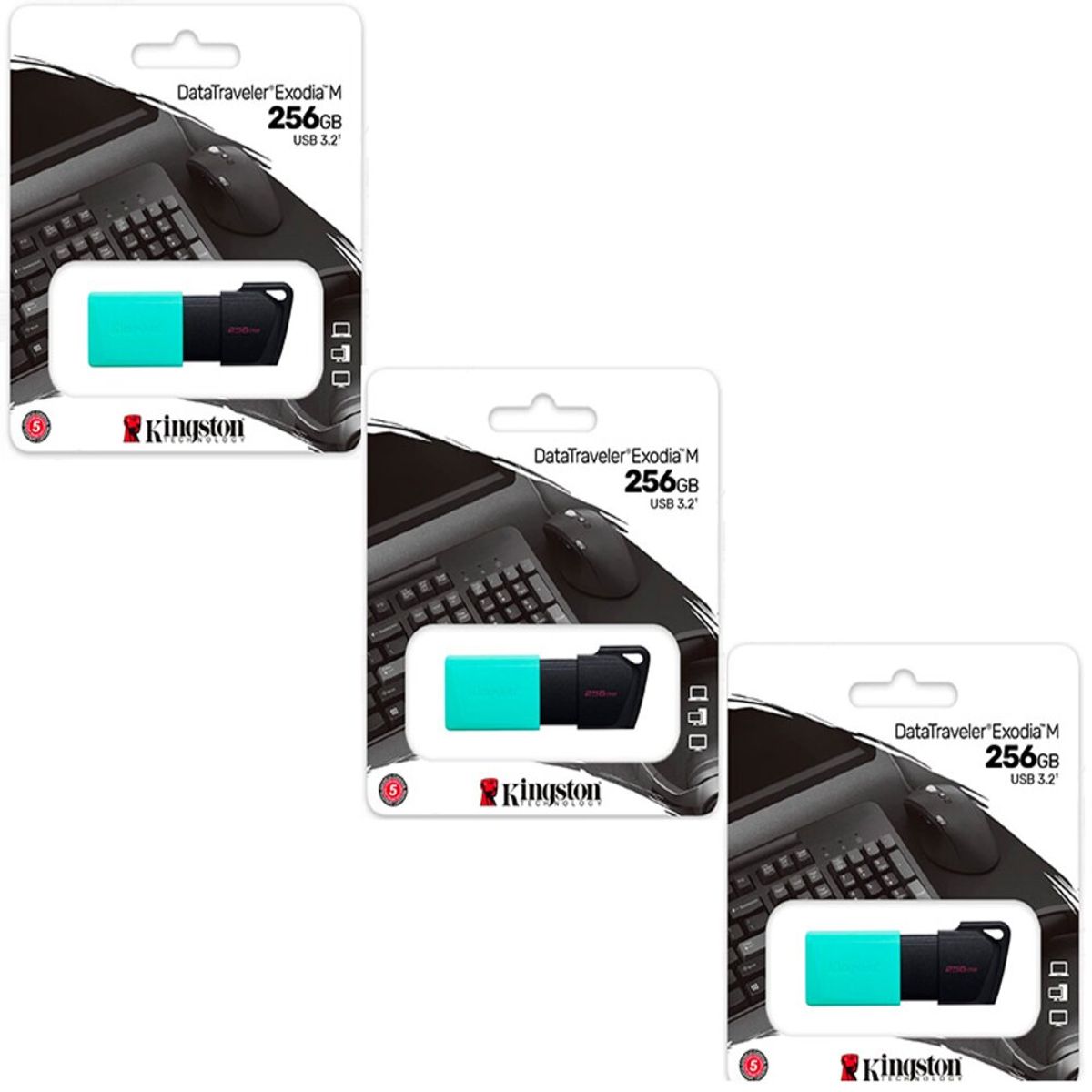 KINGSTON - MEMORIA USB KINGSTON EXODIA M 256GB TURQUESA KIT DE 3 UNIDADES