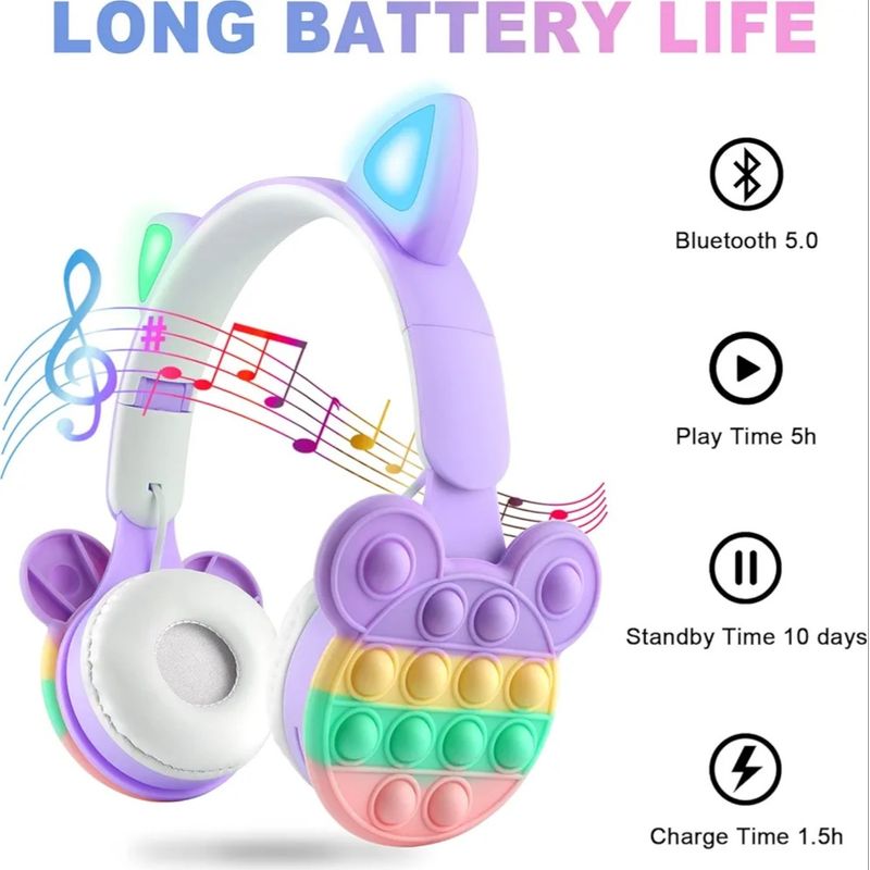 GENERICO - Auricular Bluetooth Osito Pop It Multicolor Orejas Luz Led