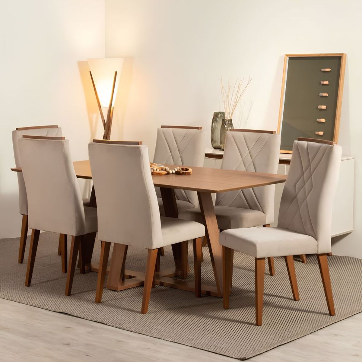 PAZART MUEBLES - COMEDOR 6 SILLAS MEGAN CON MESA AVENA CANELA