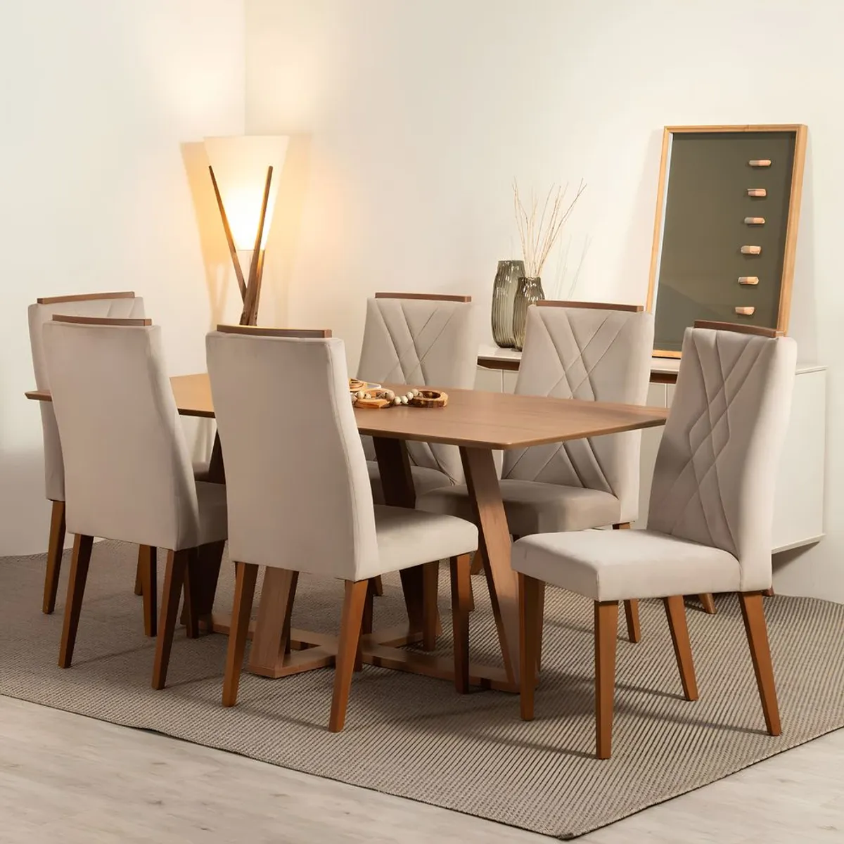 PAZART MUEBLES - COMEDOR 6 SILLAS MEGAN CON MESA AVENA CANELA