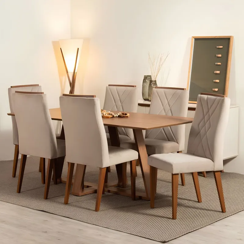 PAZART MUEBLES - COMEDOR 6 SILLAS MEGAN CON MESA AVENA CANELA