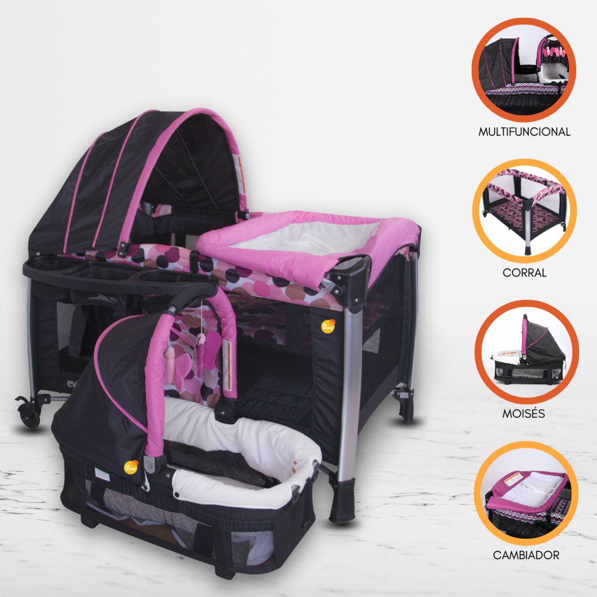 EVEZO - Cuna Corral Para Bebés «ZYBELA» Pink