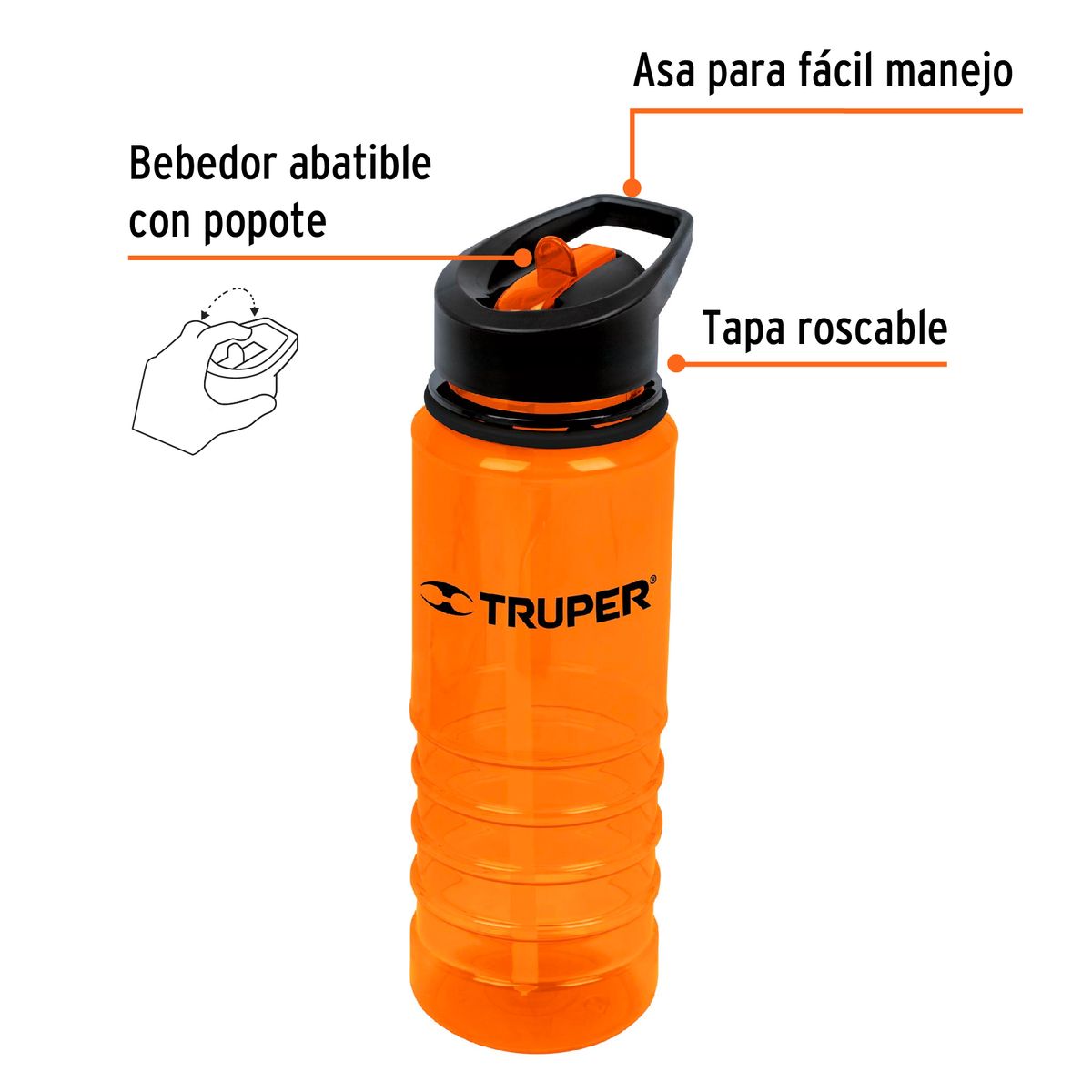 TRUPER - Tomatodo de Plástico de 740 ml, Naranja Edition Truper