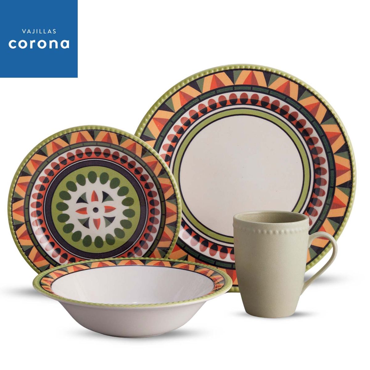 CORONA - Vajilla Corona Étnica 4 Puestos 16 Piezas