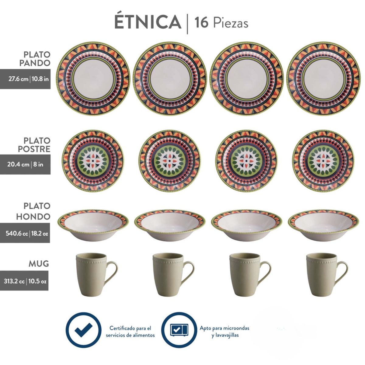 CORONA - Vajilla Corona Étnica 4 Puestos 16 Piezas