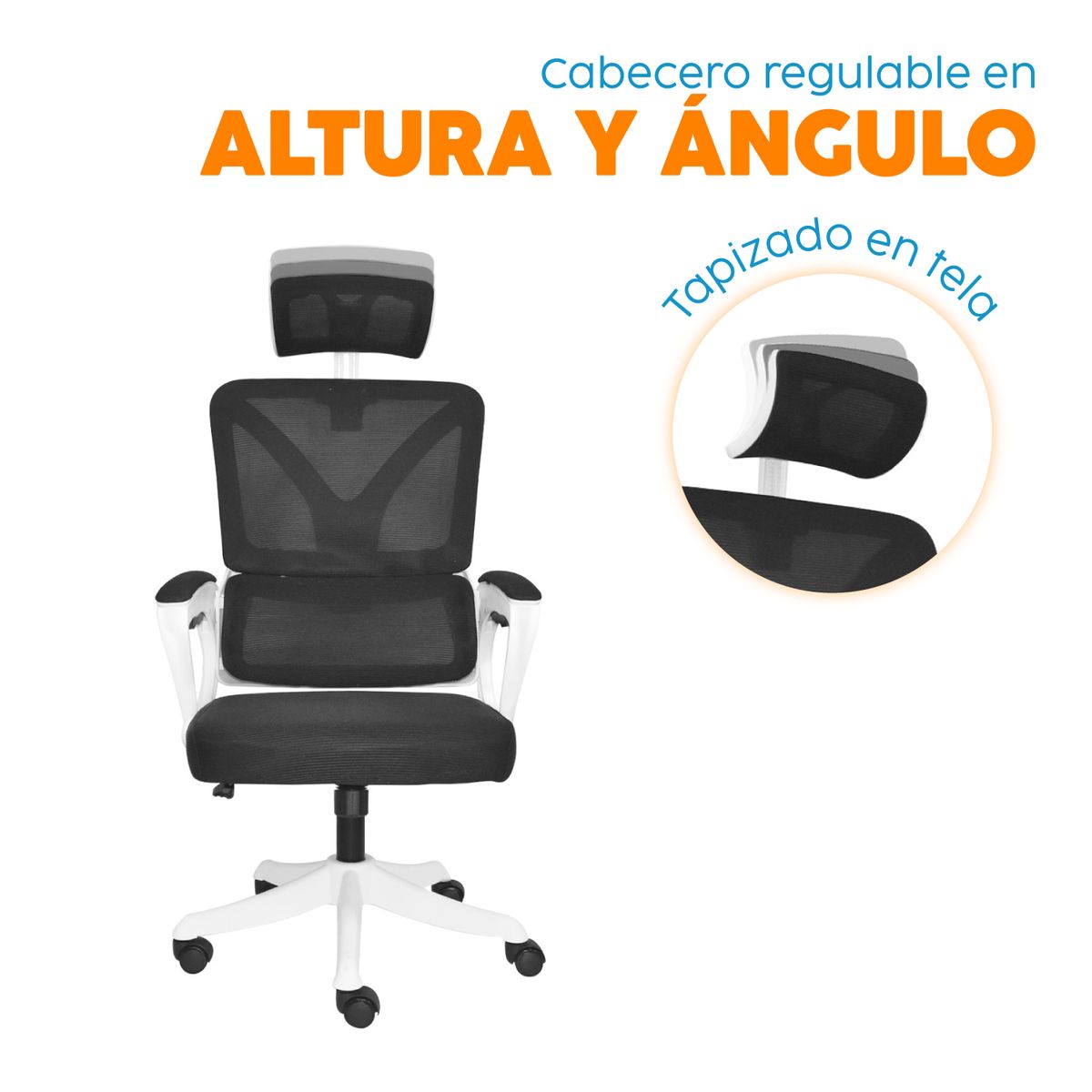 BONNO - Silla de Oficina Con Cabecero Evox Negro/Blanco Bonno