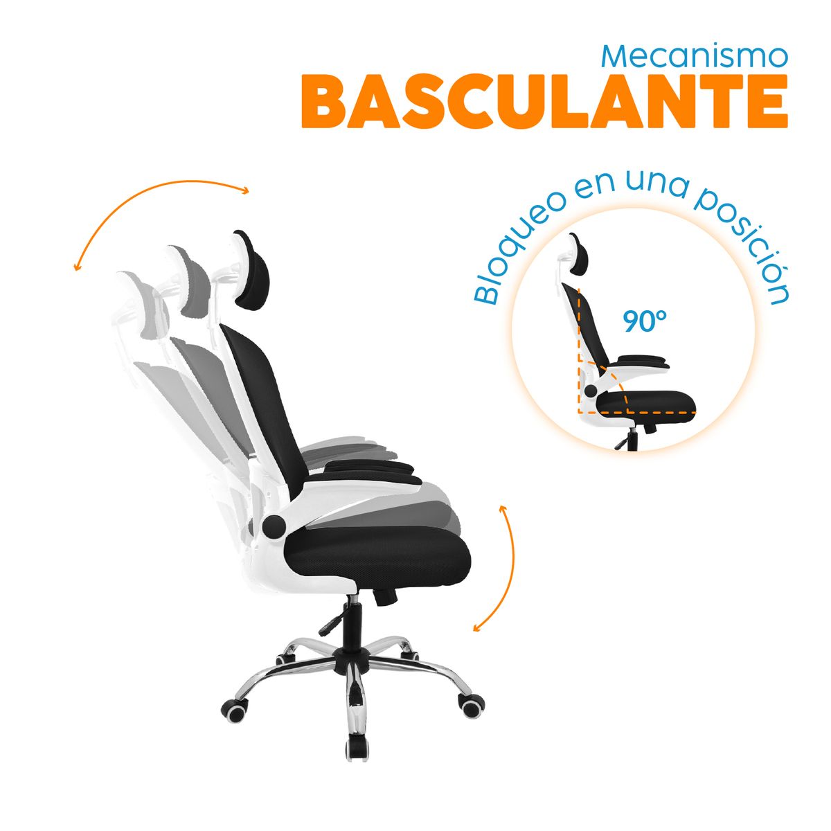 BONNO - Silla de Oficina Con Cabecero Evok Negro/Blanco Bonno