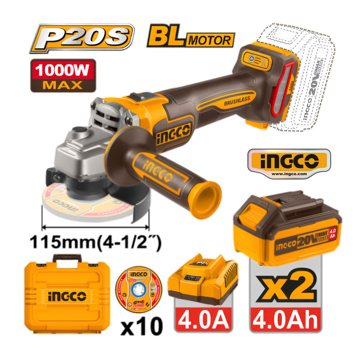 INGCO TOOLS - CAGLI271532 AMOLADORA  ANGULAR BRUSHLESS 1000W