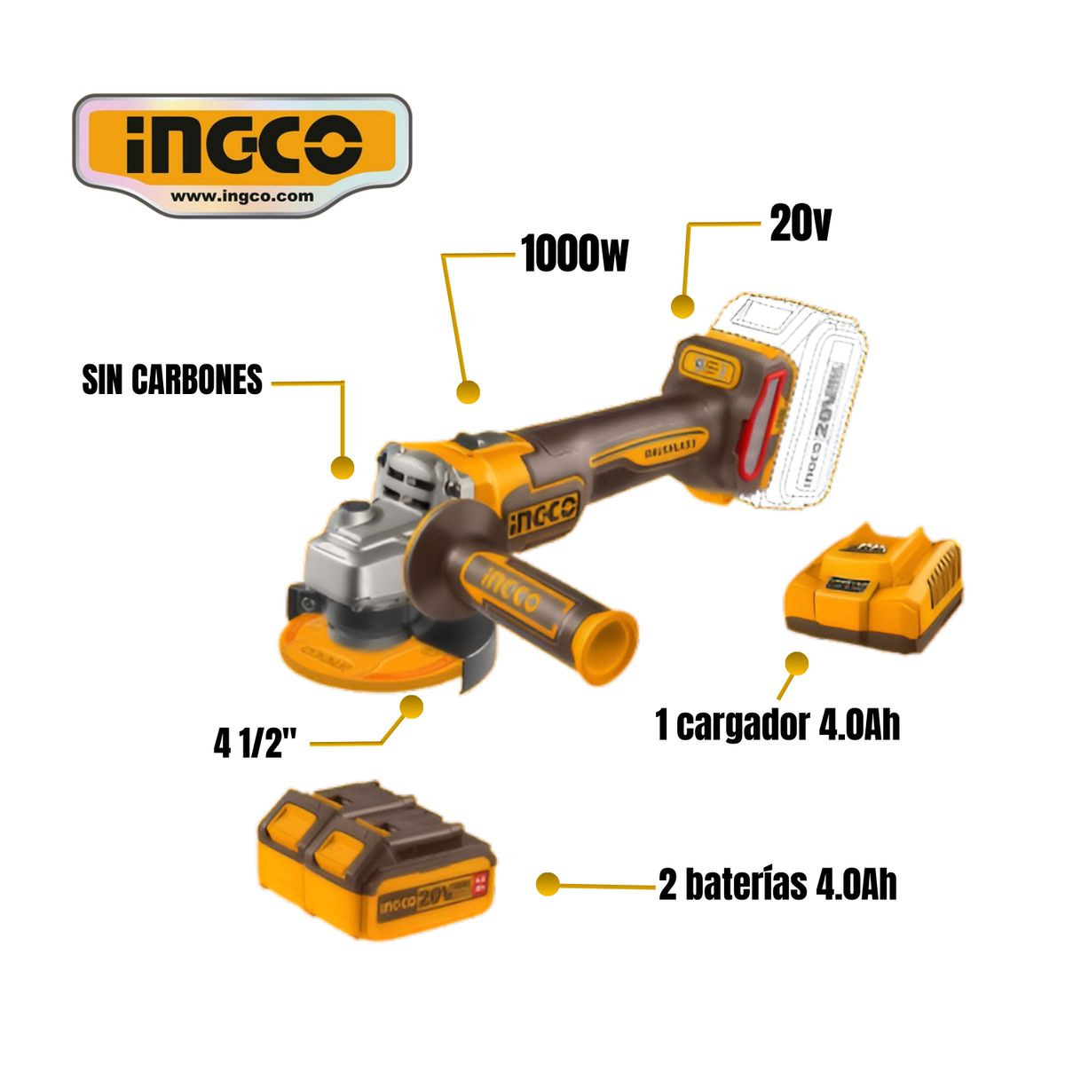 INGCO TOOLS - CAGLI271532 AMOLADORA  ANGULAR BRUSHLESS 1000W