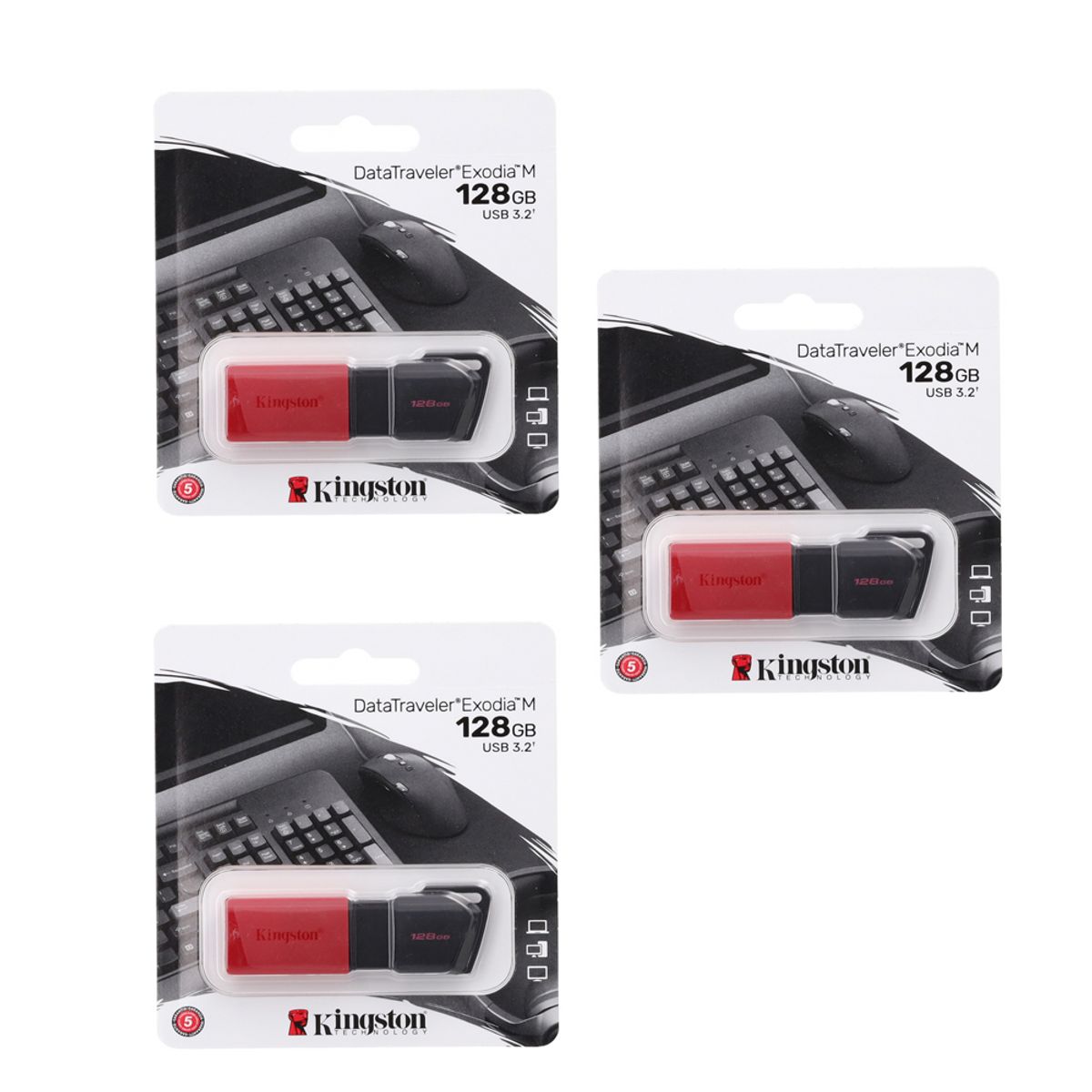 KINGSTON - MEMORIA USB KINGSTON EXODIA M 128GB ROJO KIT DE 3 UNIDADES