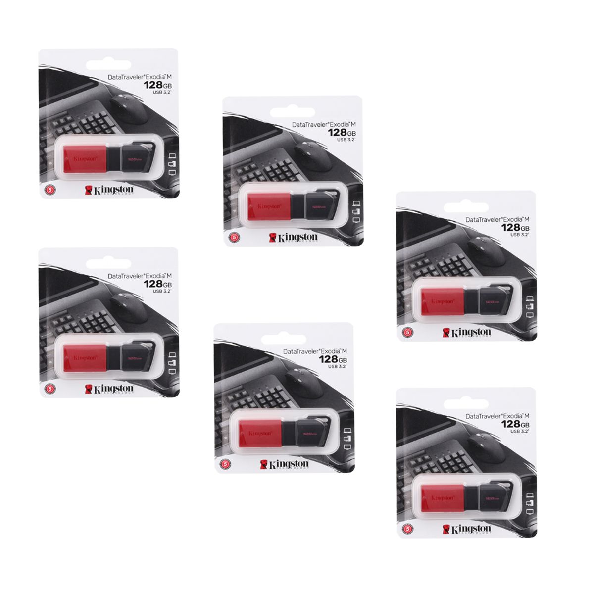 KINGSTON - MEMORIA USB KINGSTON EXODIA M 128GB ROJO KIT DE 6 UNIDADES
