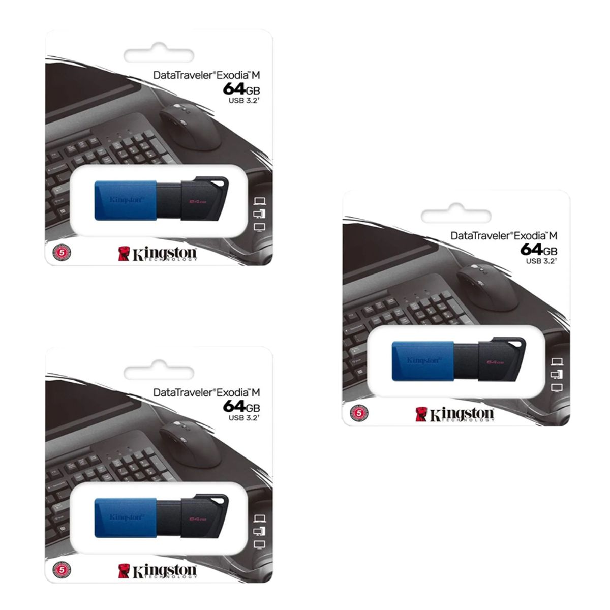 KINGSTON - MEMORIA USB KINGSTON EXODIA M 64 GB NEGRA KIT DE 3 UNIDADES