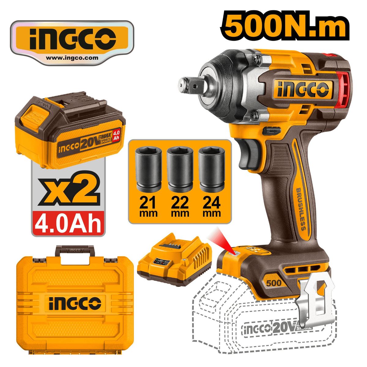 INGCO TOOLS - CIWLI2050 LLAVE DE IMPACTO DE 500NM