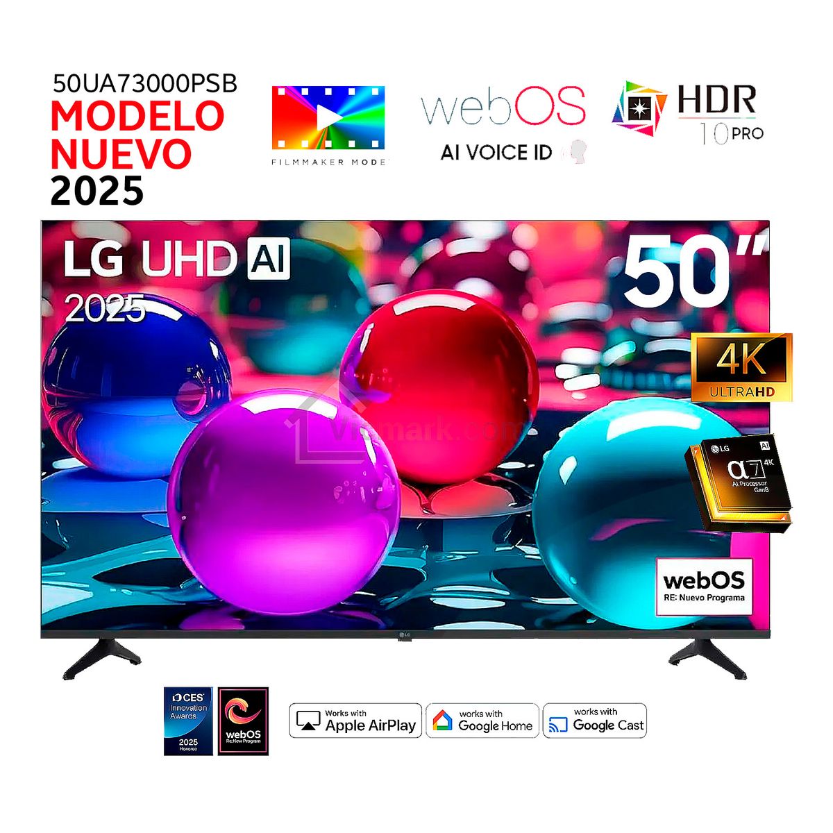 LG - Televisor Lg 50 Pulg Ultra HD 4K AI ThinQ 50UA7300 Modelo 2025- Negro