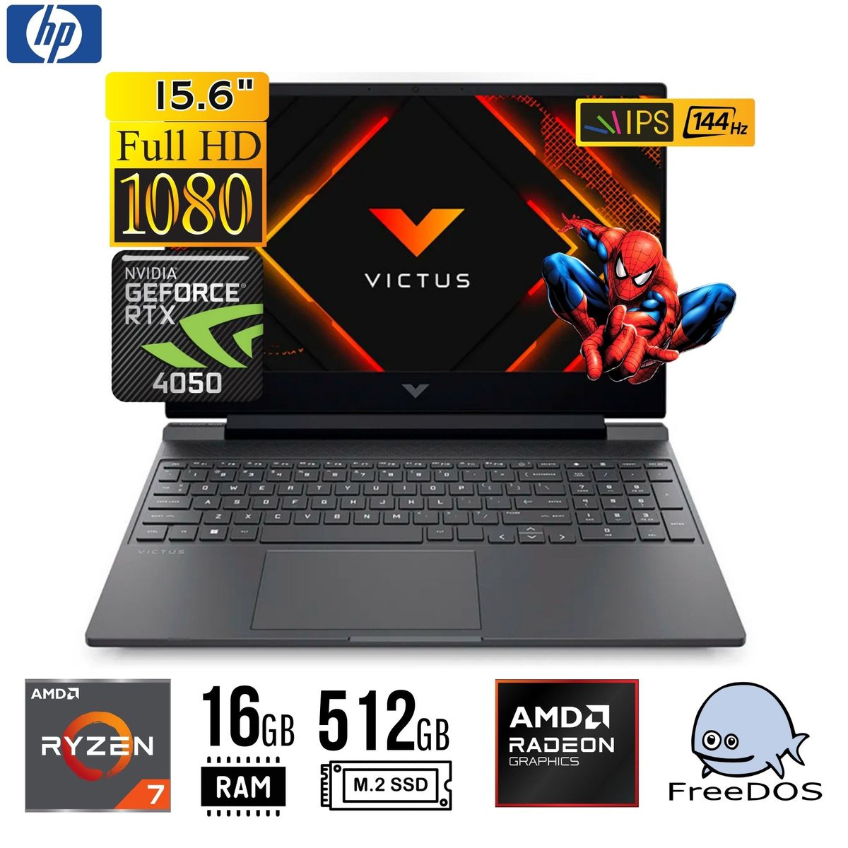 HP - LAPTOP HP Victus 15-FB3022LA, 15.6" FHD IPS, AMD Ryzen 7 7445HS 16GB  512GB SSD RTX 4050 6GB FREEDOS