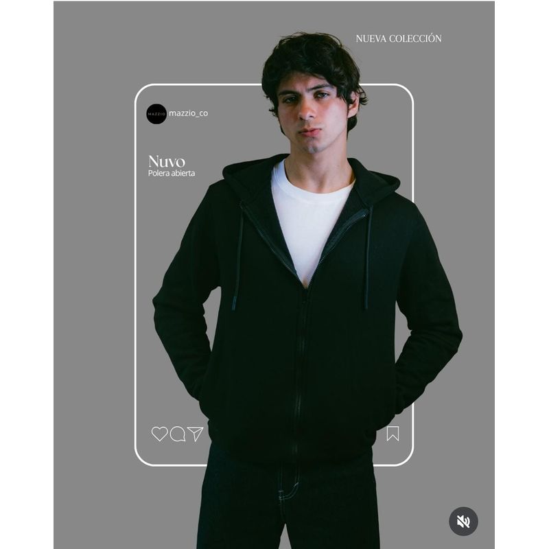 GENERICO - Polera Hombre  Abierta  Negro Algodón Franela