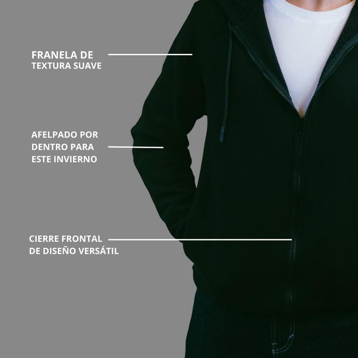 GENERICO - Polera Hombre  Abierta  Negro Algodón Franela