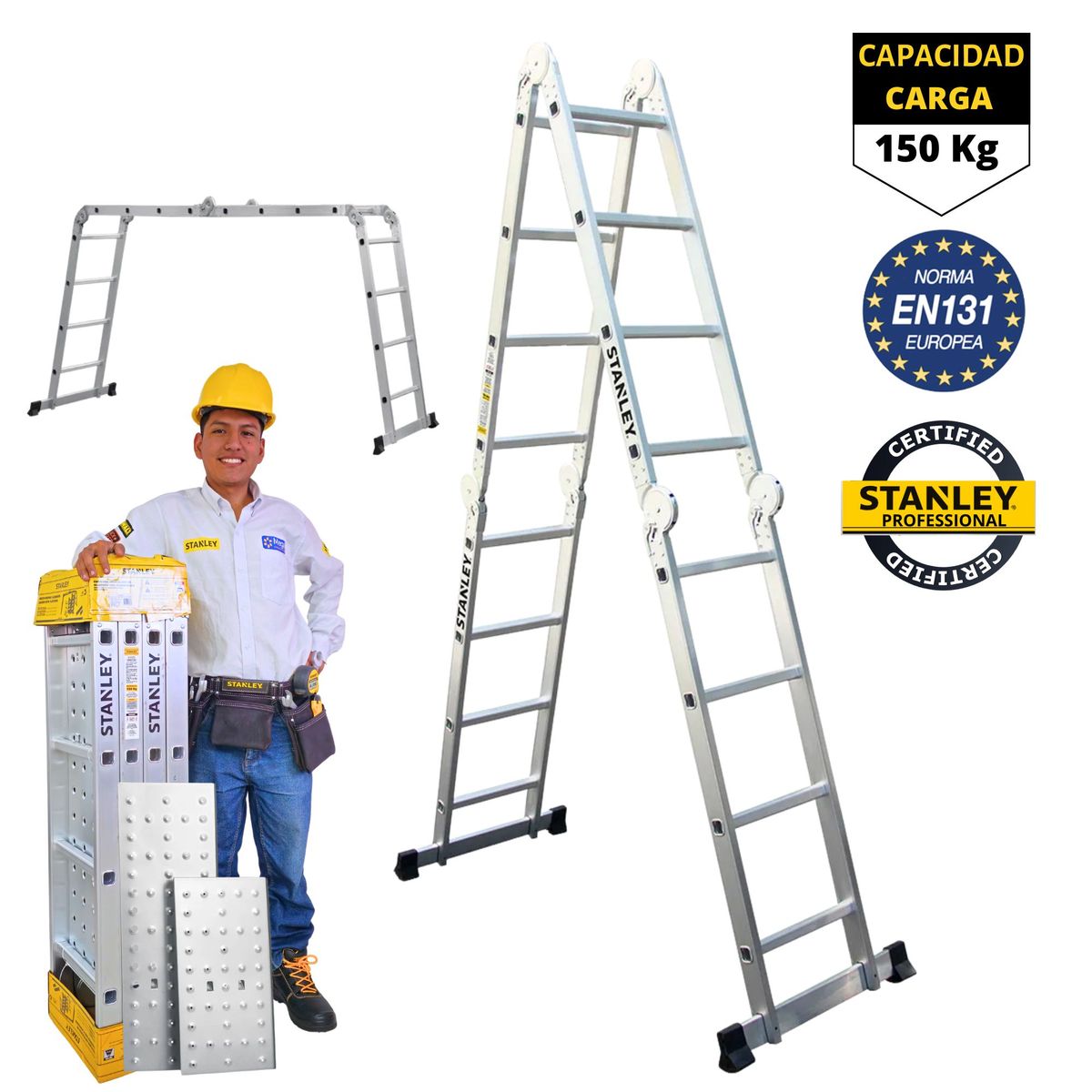 STANLEY - Escalera multiposición 16 peldaños articulada 4X4 STANLEY