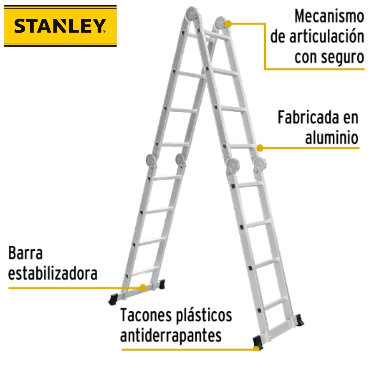 STANLEY - Escalera multiposición 16 peldaños articulada 4X4 STANLEY