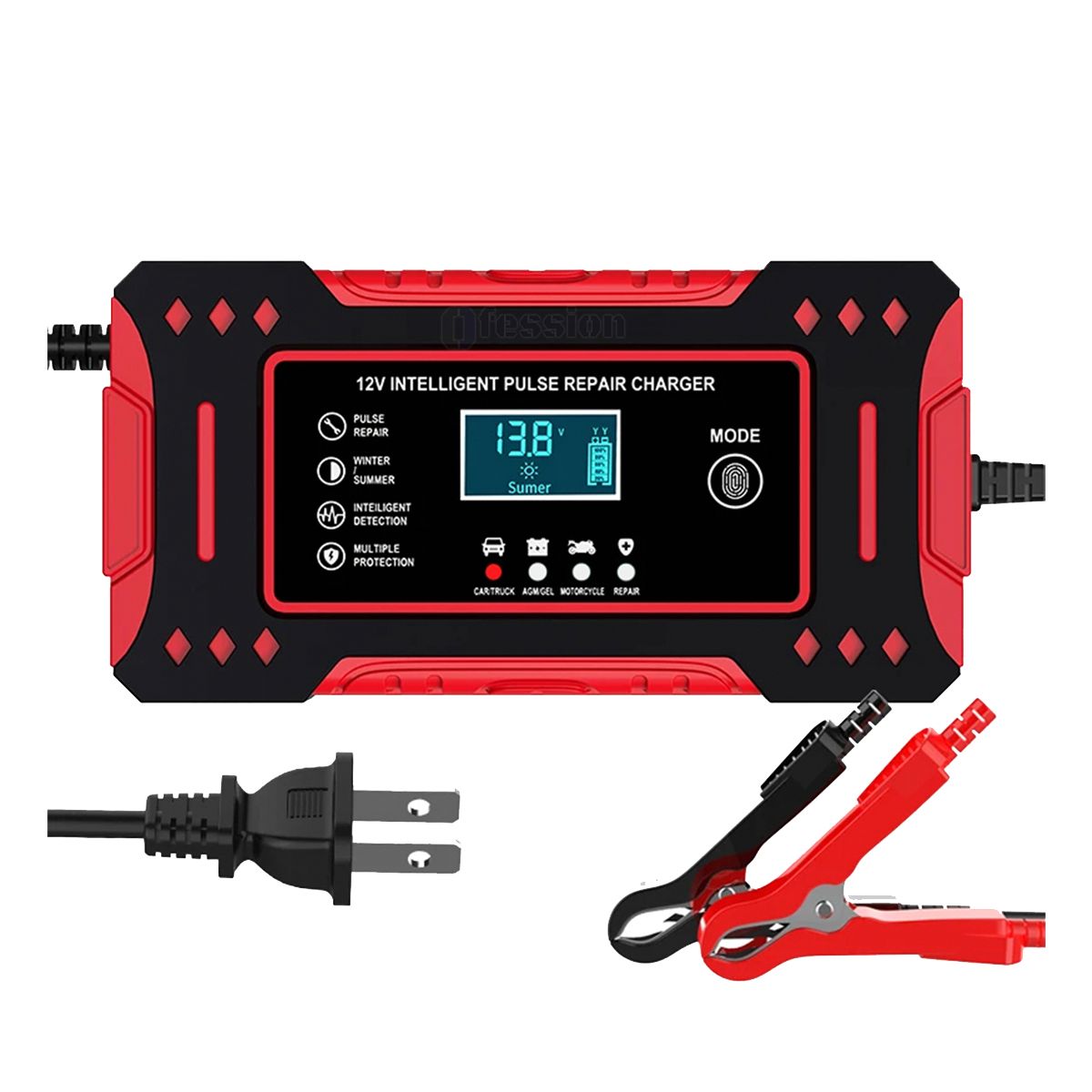 GENERICO - Cargador rápido batería auto moto carro 12V 6A con pantalla LCD