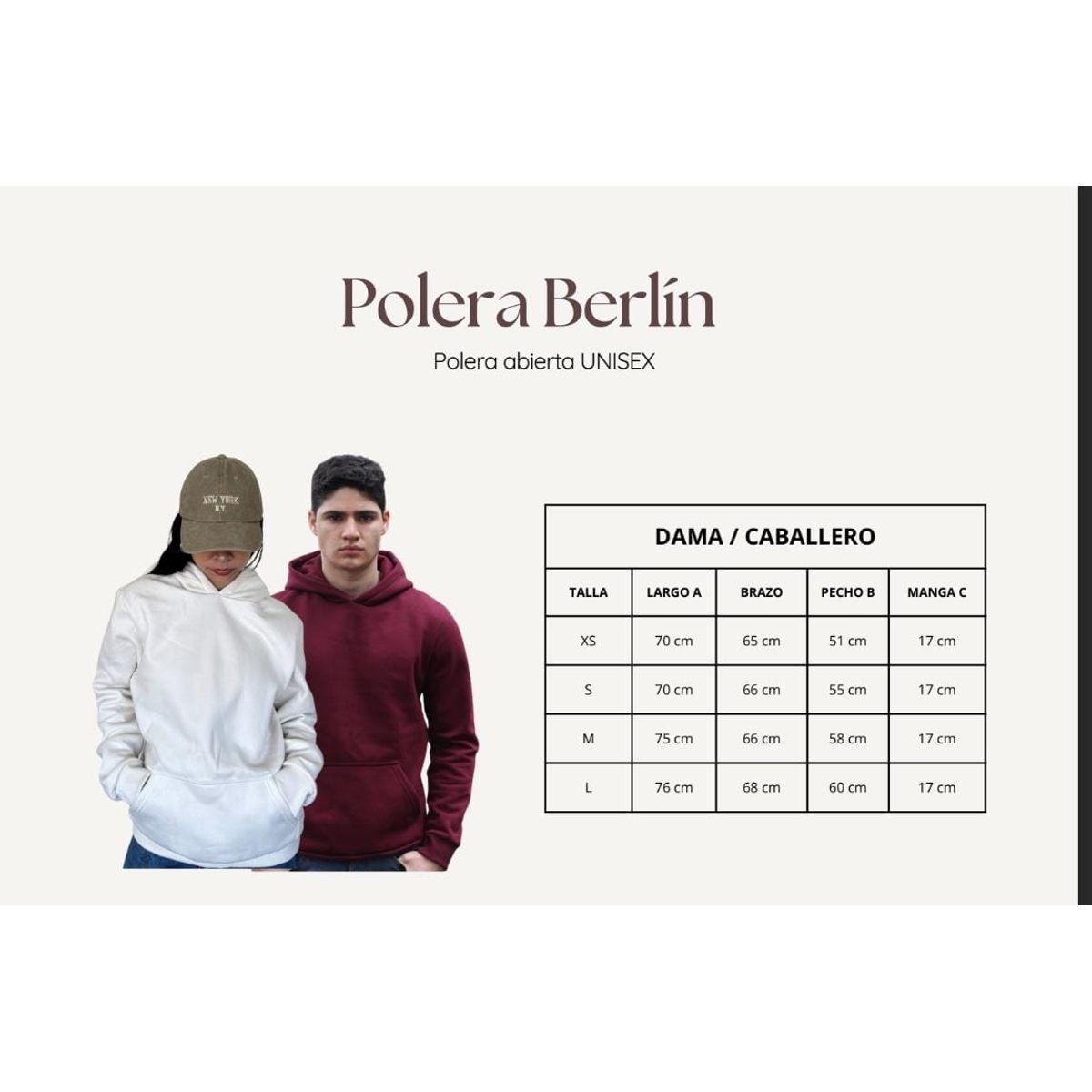 GENERICO - Polera Hombre Berlín con Capucha Cerrada de Algodón Franela