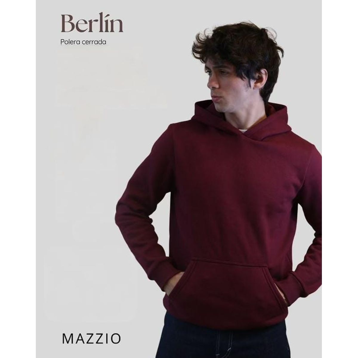 GENERICO - Polera Hombre Berlín con Capucha Cerrada de Algodón Franela