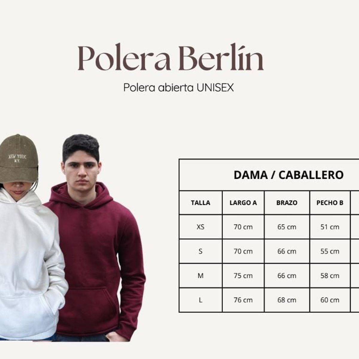 GENERICO - Polera Hombre Berlín con Capucha Cerrada de Algodón Franela