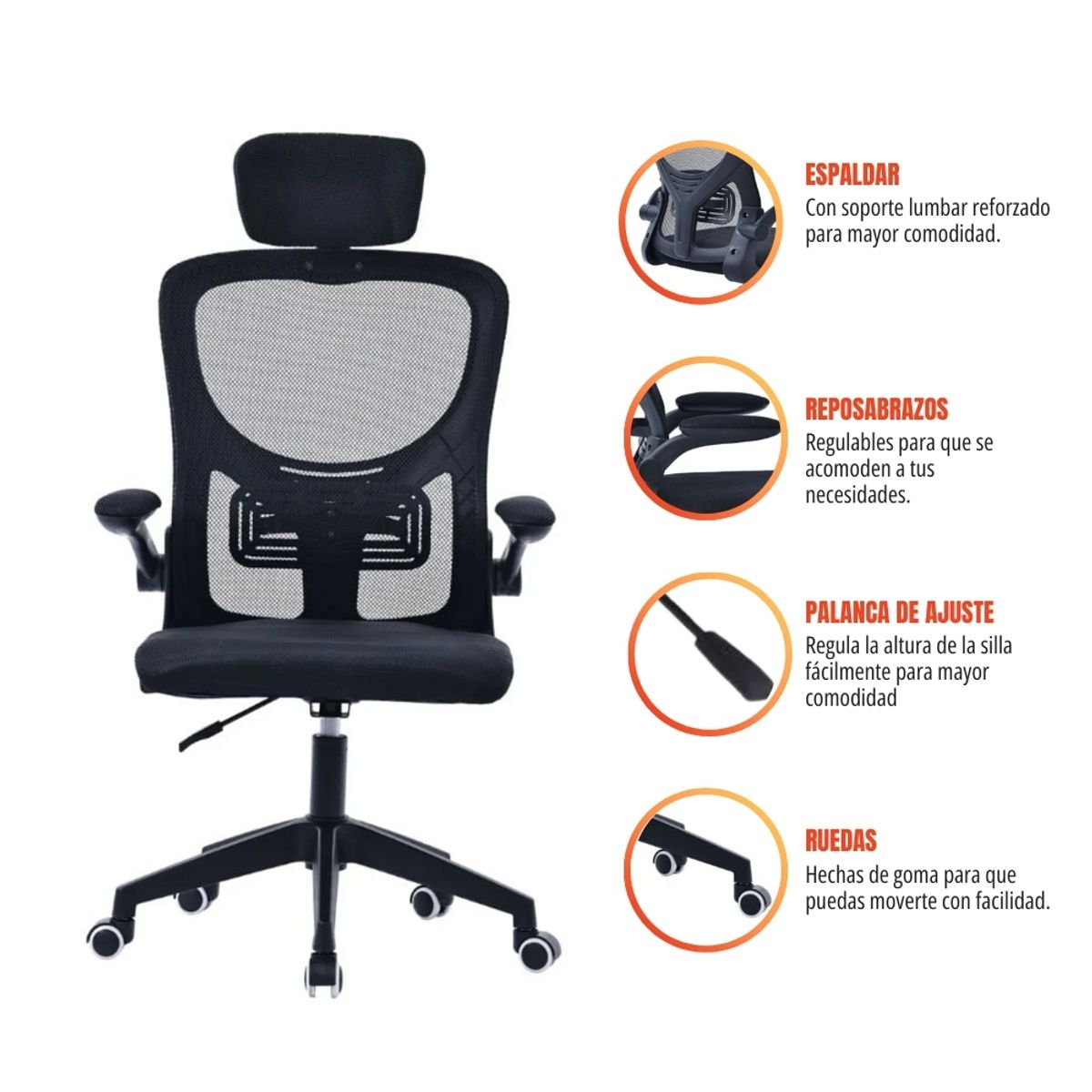 GENERICO - Silla de Escritorio Ergonomica Gerencial Con Cabecera ajustable DC-357