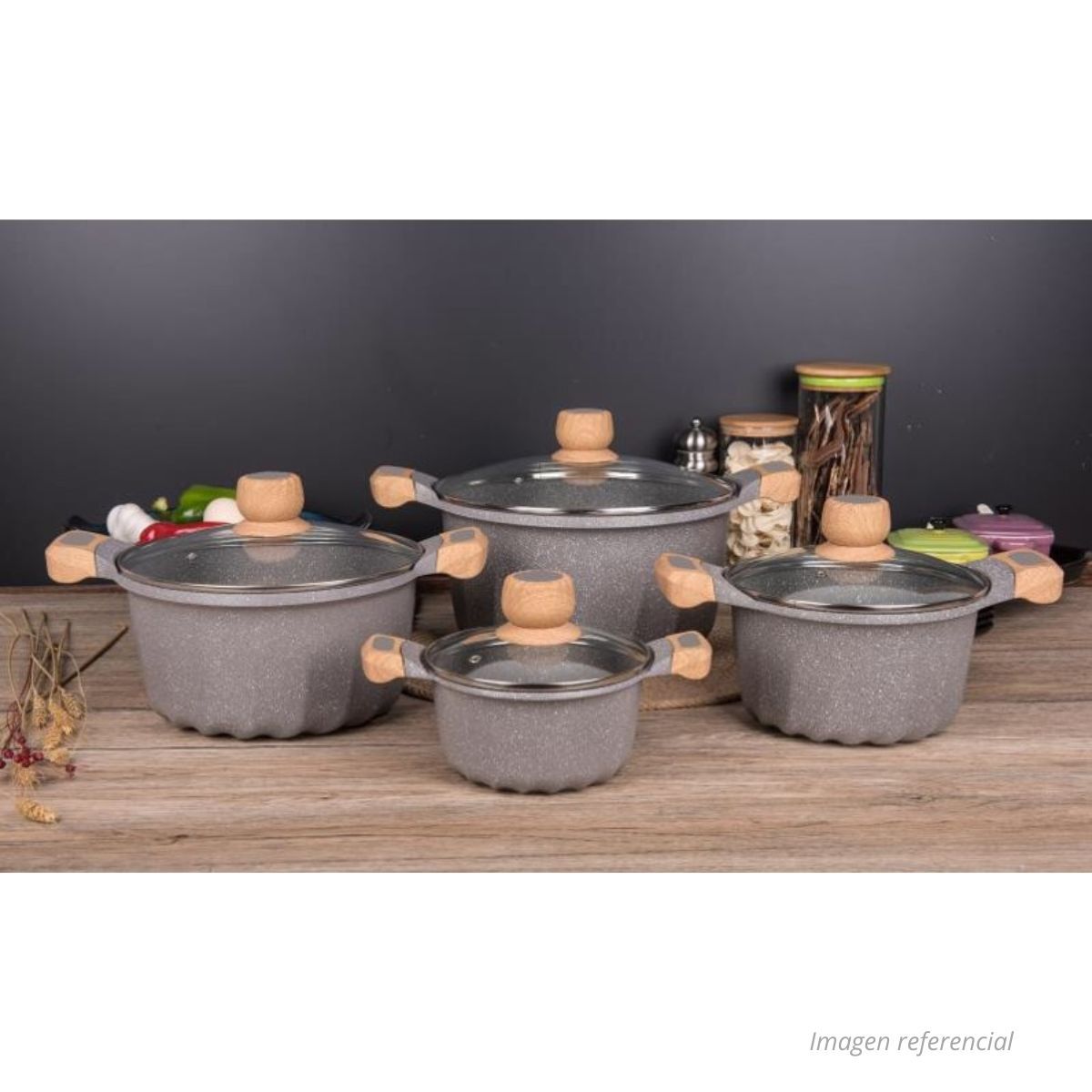 OEM - JUEGO DE OLLAS MGC DE 8 PIEZAS ROCA VOLCANICA GRIS