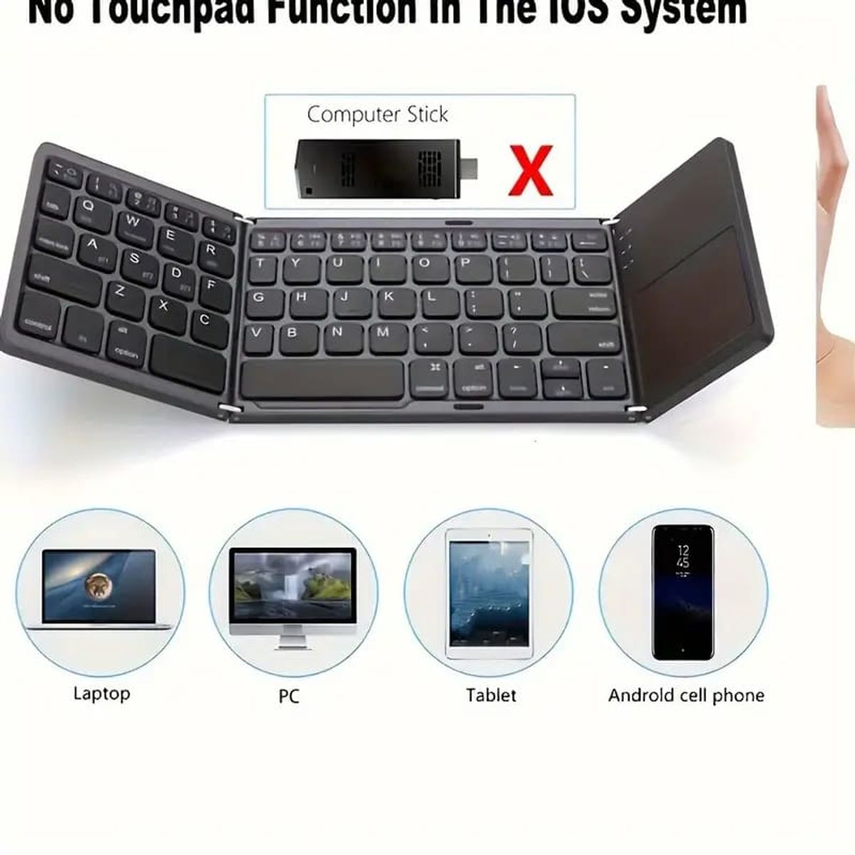 MEGIMPERU - Teclado Inalámbrico Ultrafino Plegable Bluetooth con Touchpad USB-C
