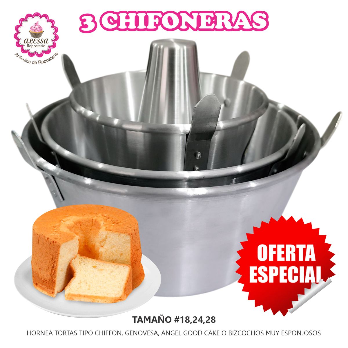 GENERICO - Set de 3 Moldes Chifoneras de Aluminio para Repostería