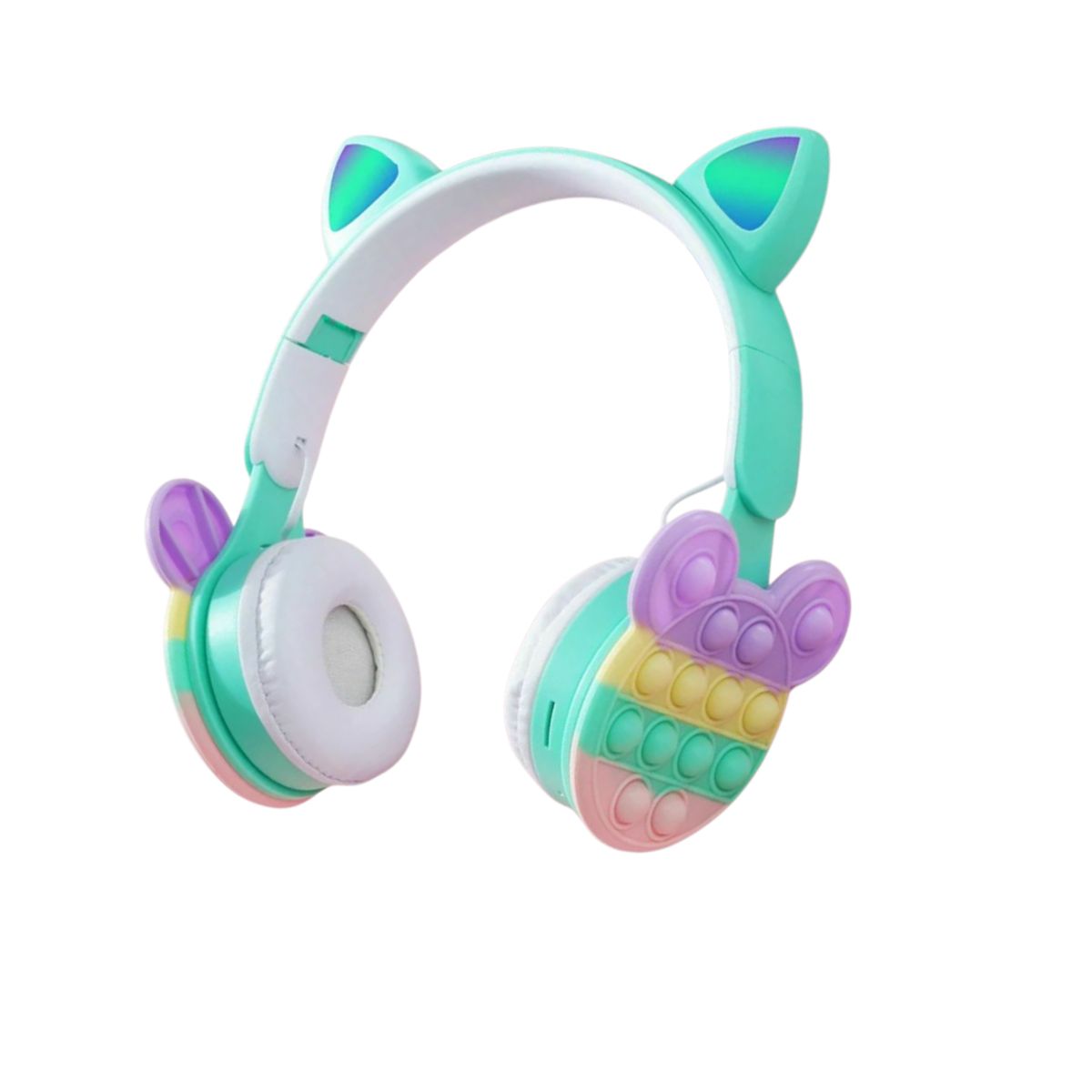 GENERICO - Auricular Bluetooth Osito Pop It Multicolor Orejas Luz Led