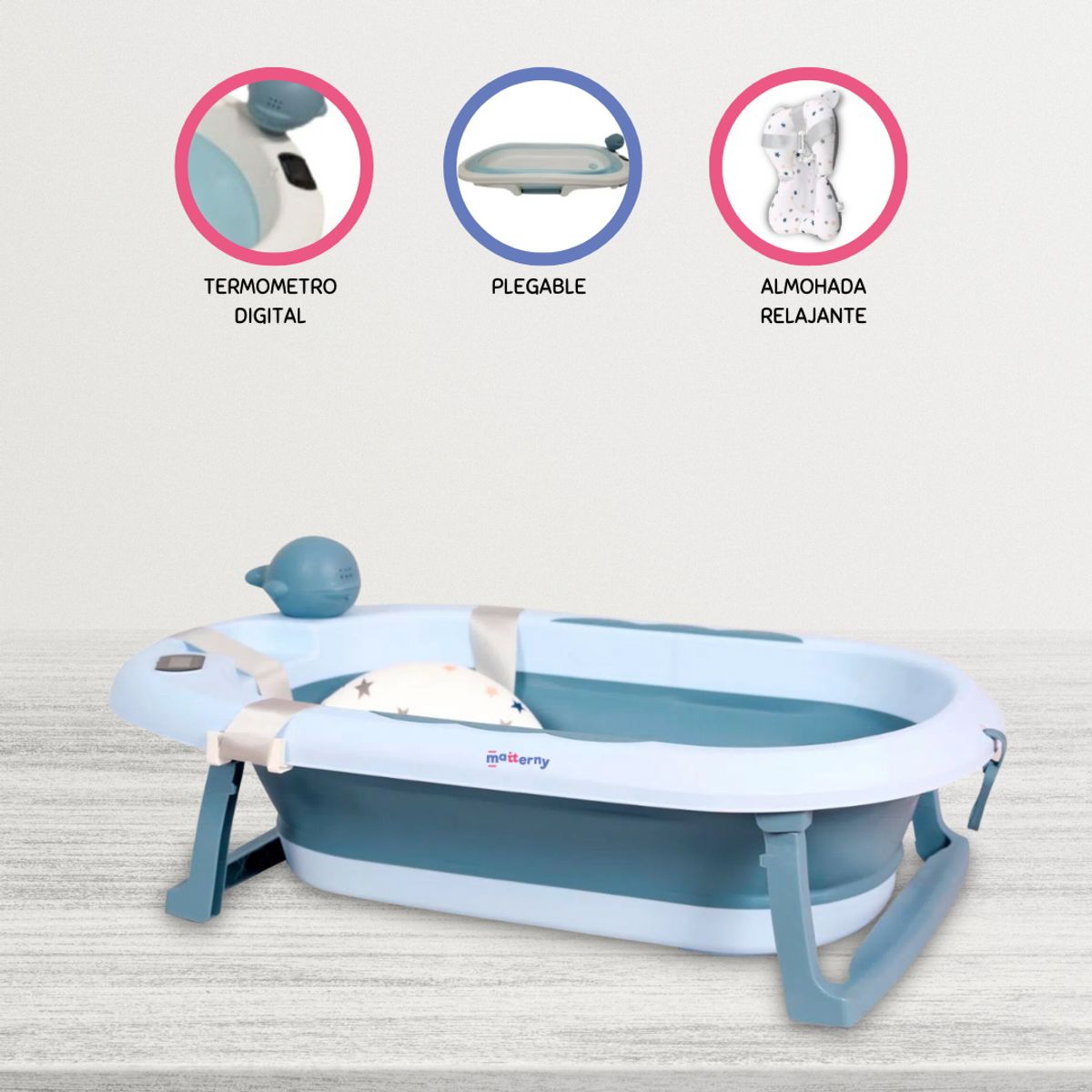 BABY KITS - Bañera Plegable Con Rociador «JELLY DIGITAL» Light Blue