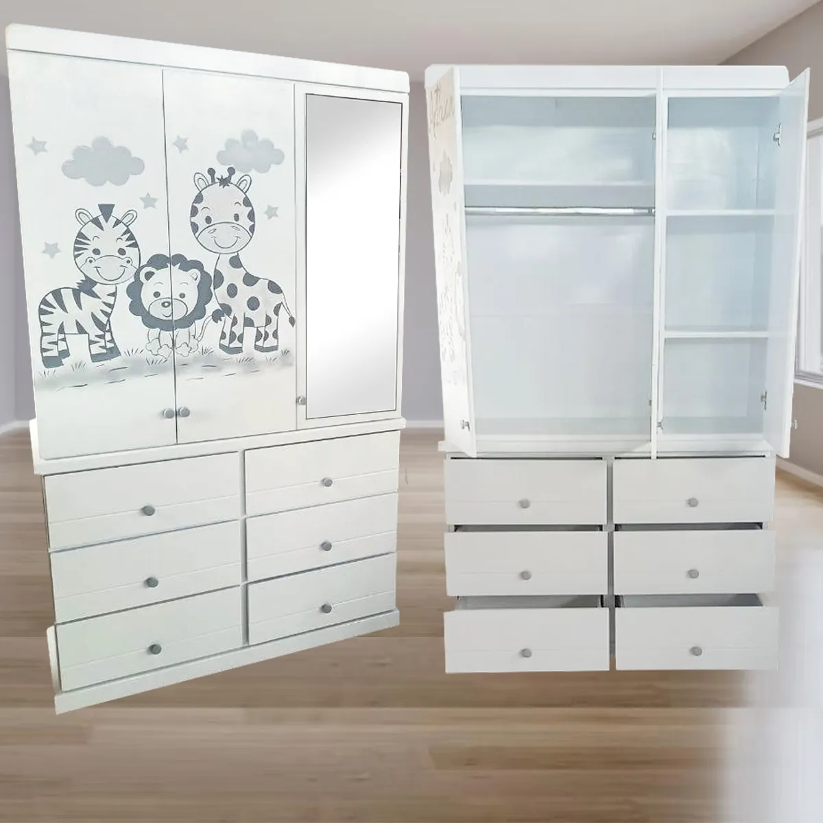 GENERICO - ropero tres puertas para bebe blanco safari