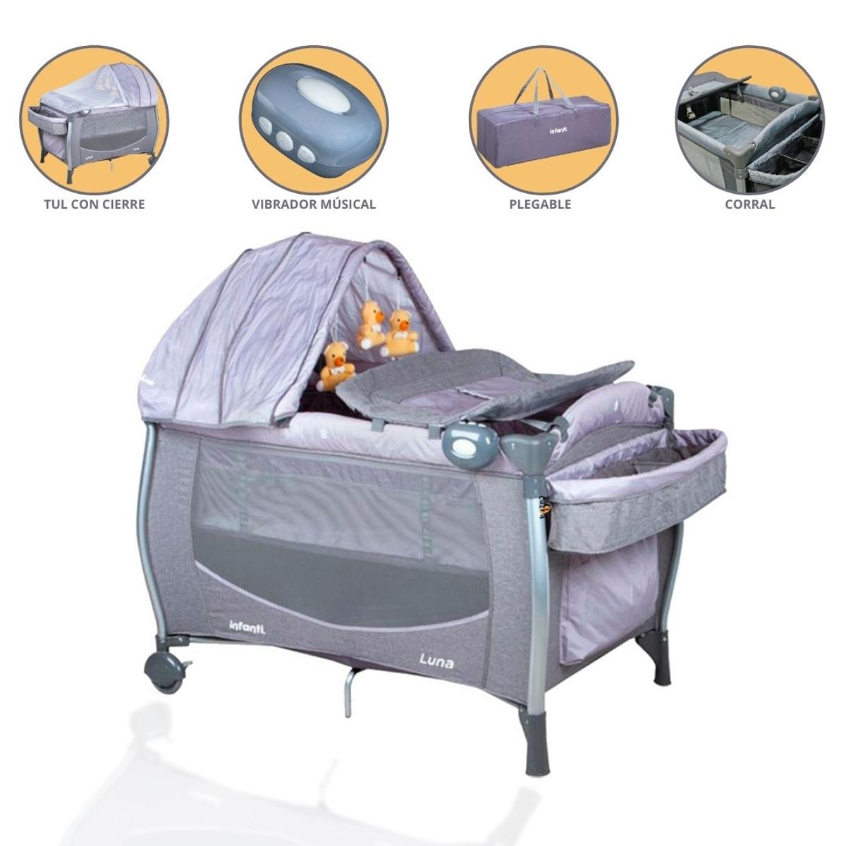 INFANTI - Cuna Corral para Bebés INFANTI «LUNA ZIGZAG» Gray