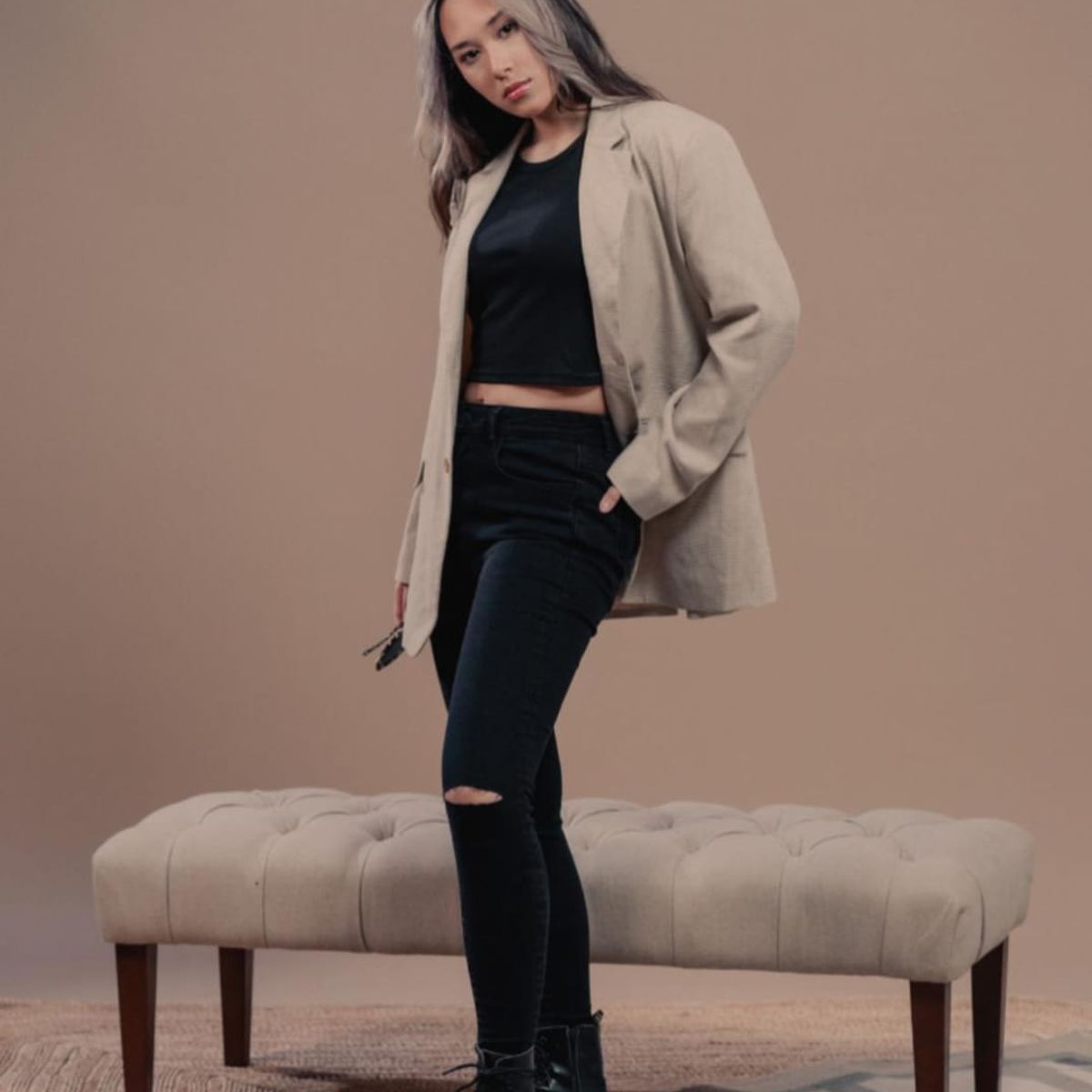 ESTIVANELI - Jeans Super Stretch Estivaneli Skinny Fit para Dama Negro Tiro Alto