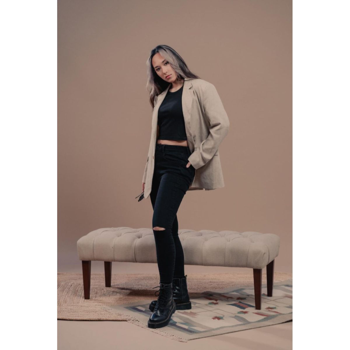 ESTIVANELI - Jeans Super Stretch Estivaneli Skinny Fit para Dama Negro Tiro Alto