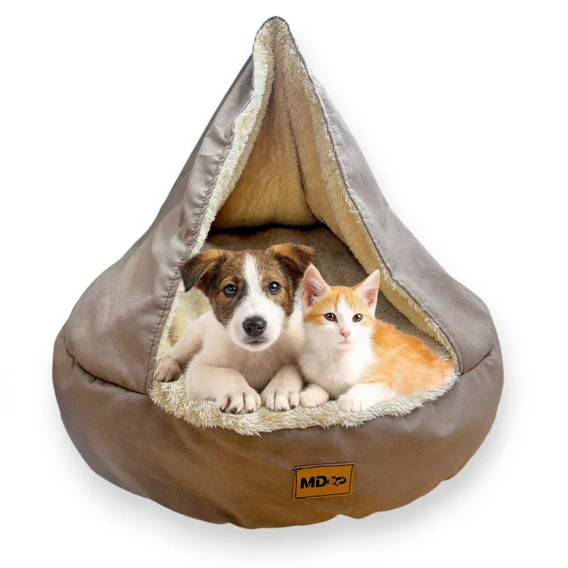 MD - Cama Cueva para Perros y Gatos Talla L - Marrón