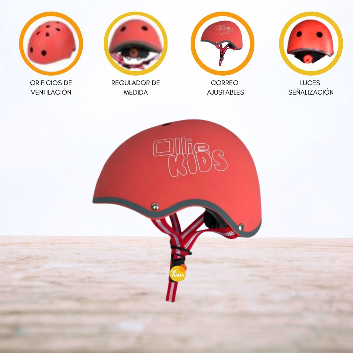 OLLIE - Casco Protector Para Niño »S OLLIE KIDS» Red