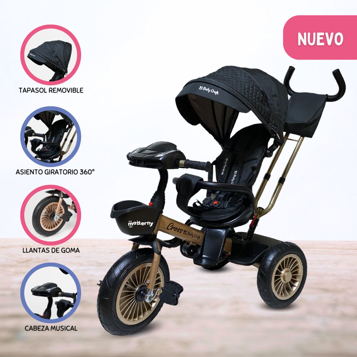 VOYAGE - Triciclo Guiador VOYAGE «CROSS» USB BLACK