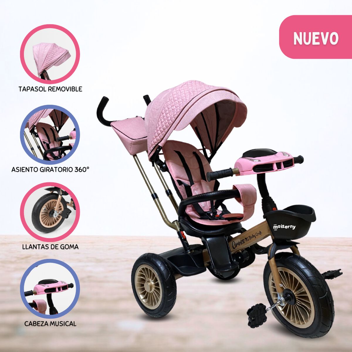 VOYAGE - Triciclo Guiador VOYAGE «CROSS» USB PINK