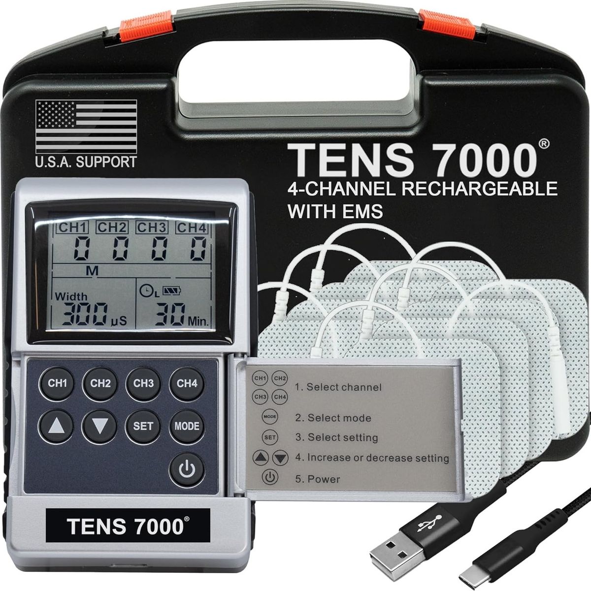 GENERICO - Tens 7000 Recargable 8 Electrodos Distribuidor Oficial