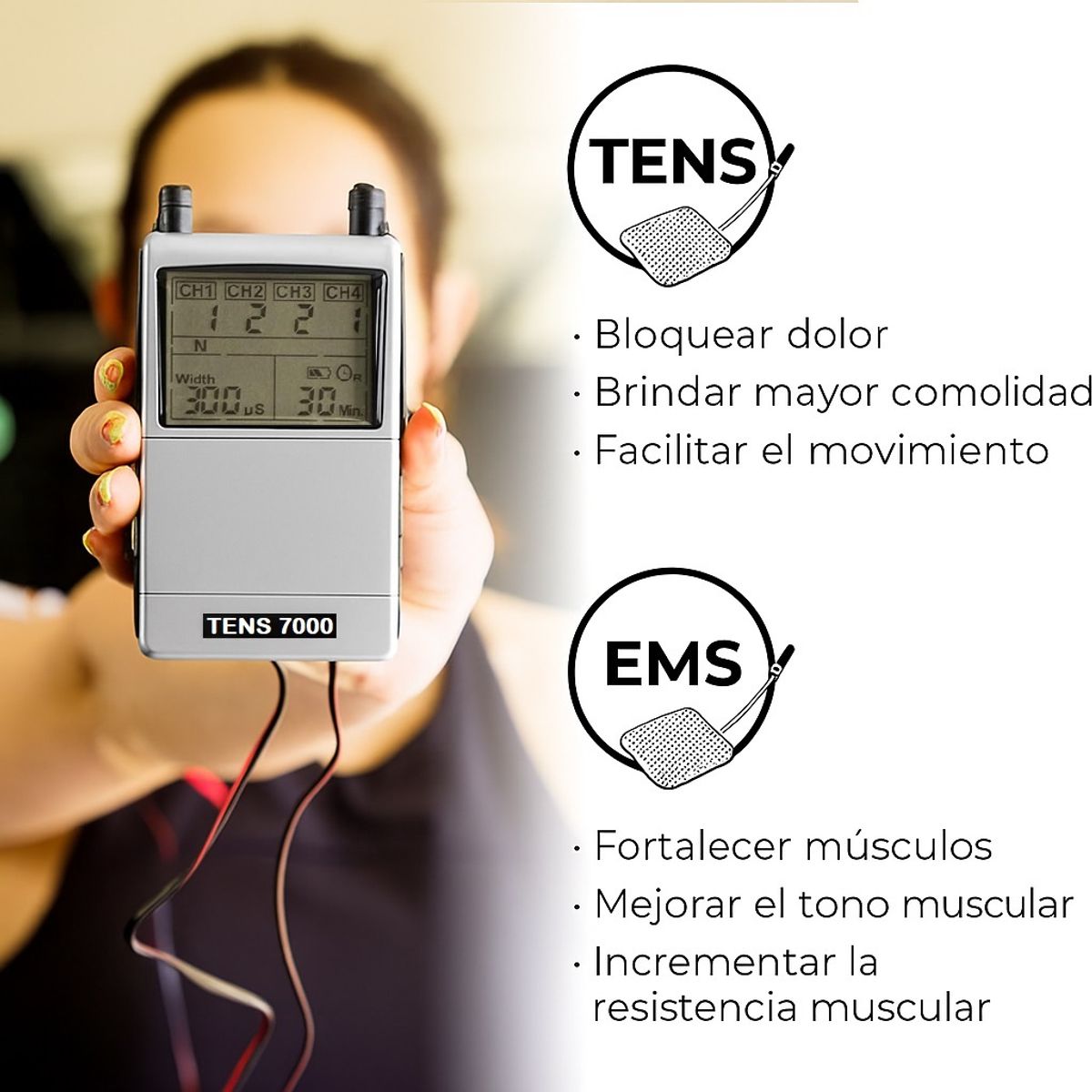 GENERICO - Tens 7000 Recargable 8 Electrodos Distribuidor Oficial