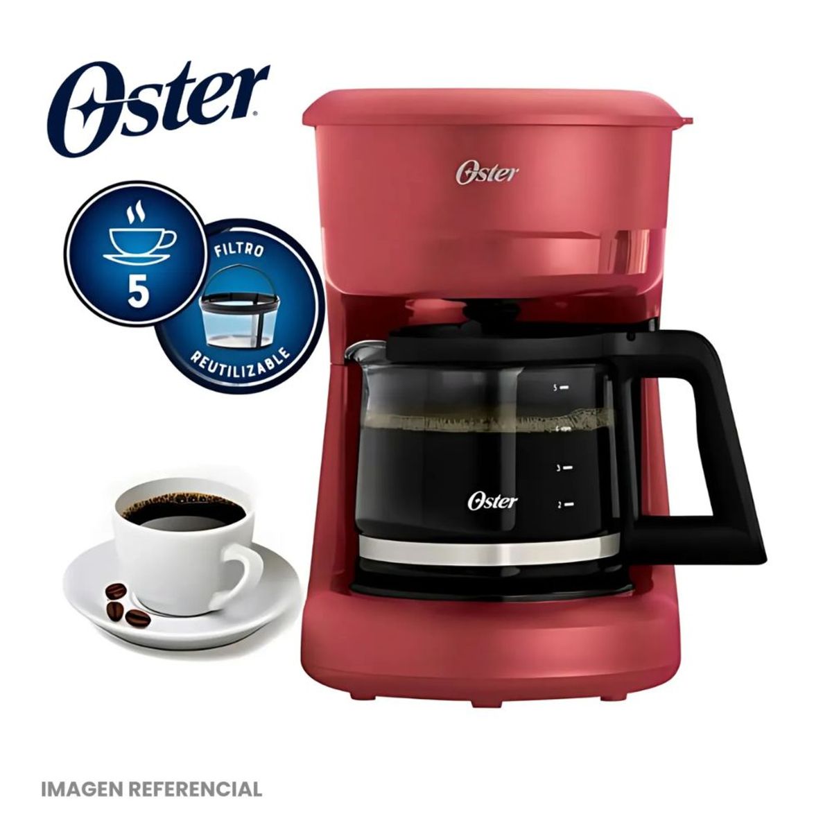 OSTER - Cafetera Oster 5 Tazas con Filtro Reutilizable BVSTDCS51R