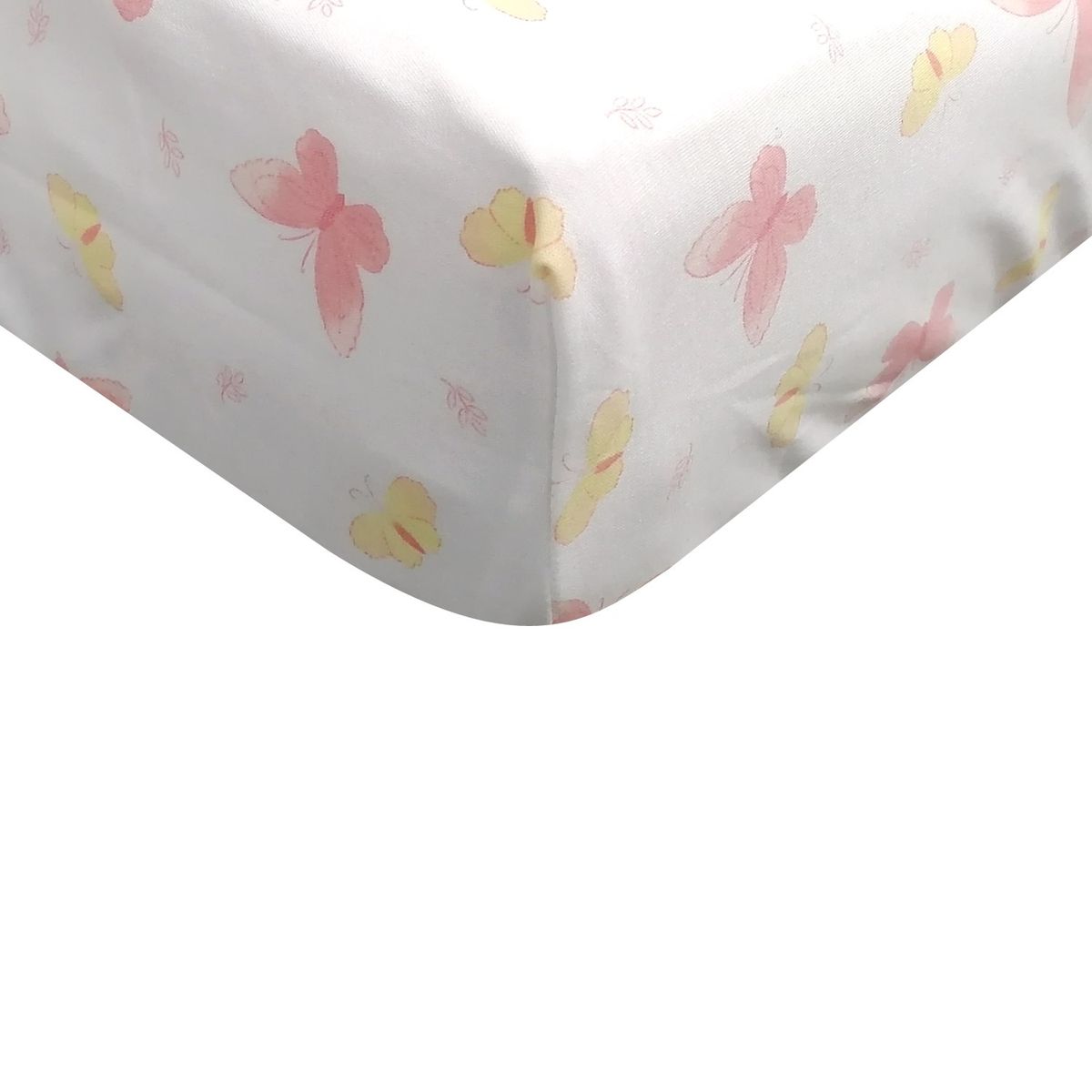 SESAMO - Sabanas Bebe Pack and Play 100% Algodon Mariposas Rosadas