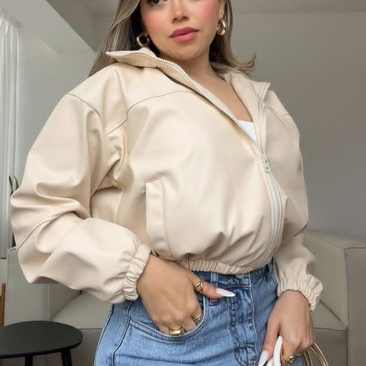 GENERICO - BOMBER OVERSIZE CROP PARA MUJER