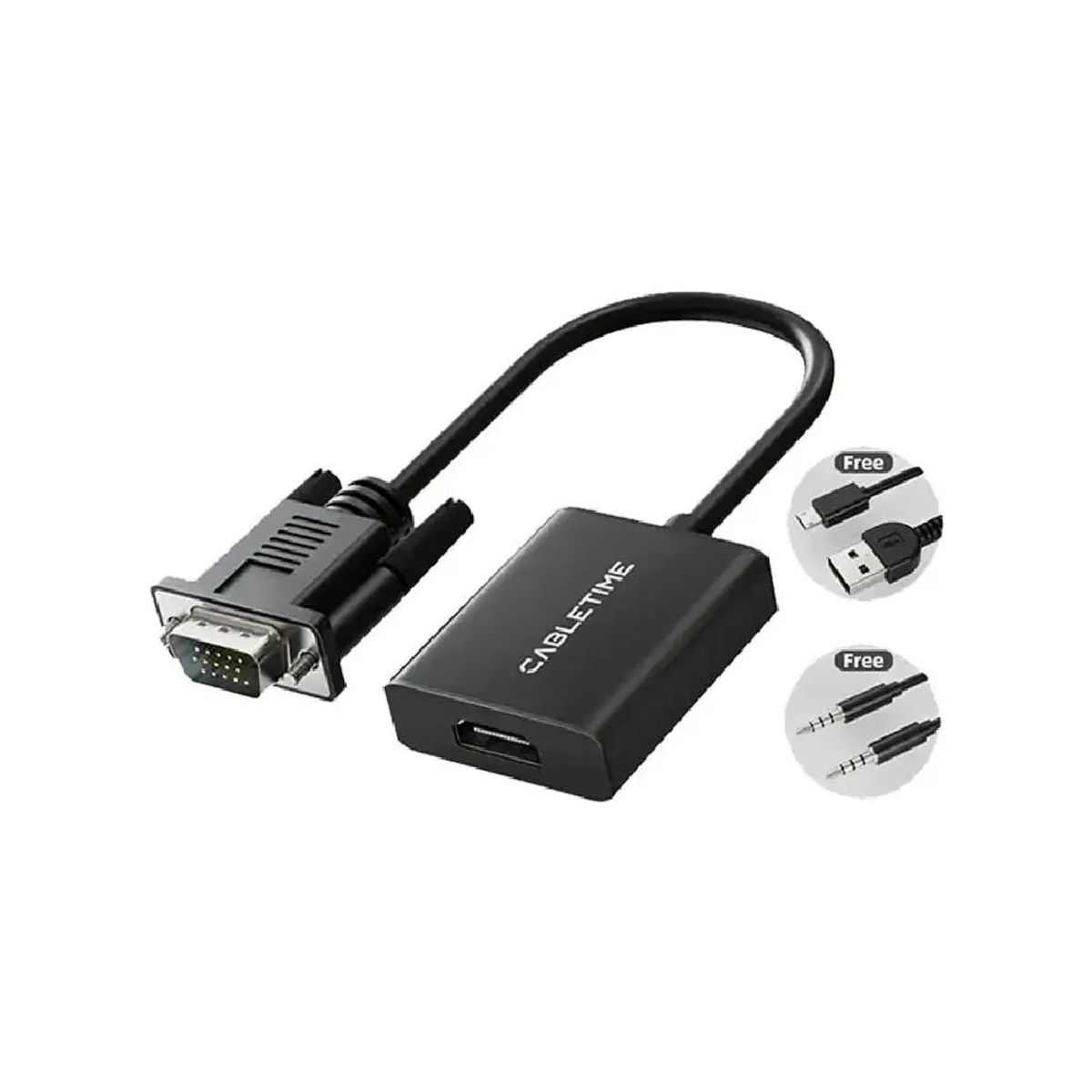 GENERICO - CABLETIME CP54B Adaptador VGA a HDMI con Audio y Alimentación USB