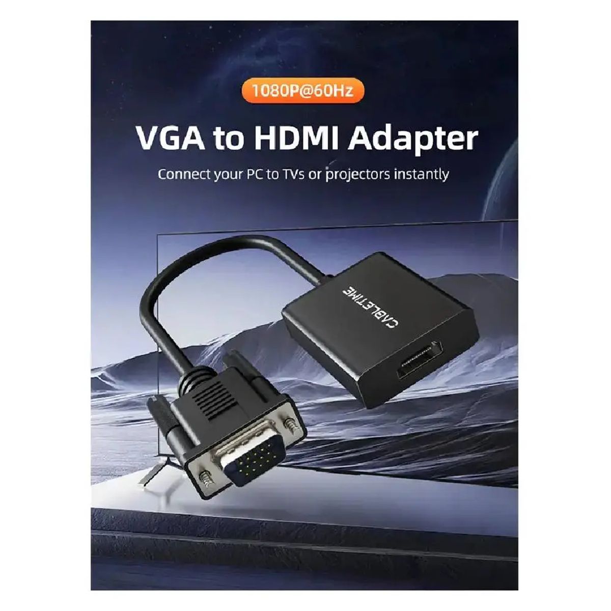 GENERICO - CABLETIME CP54B Adaptador VGA a HDMI con Audio y Alimentación USB